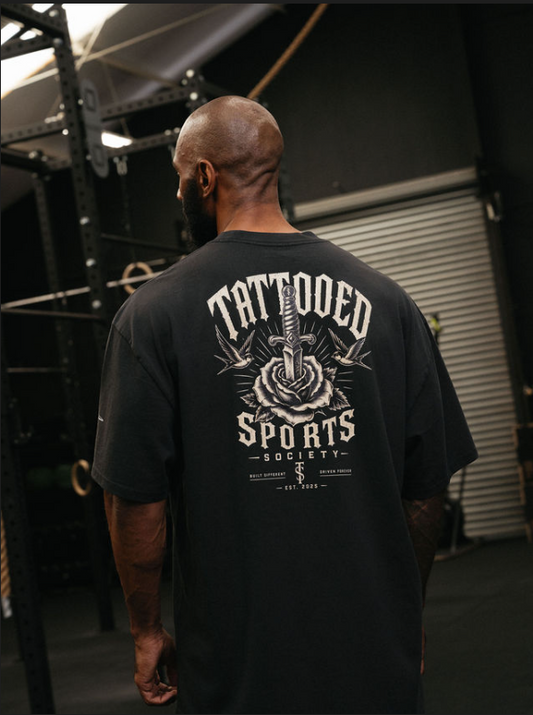 TSS Rose & Dagger - Oversized Faded Tee - Black