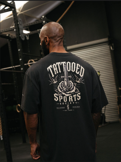 TSS Rose & Dagger - Oversized Faded Tee - Black